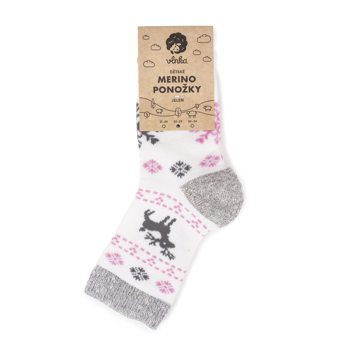 Barnstrumpor merinoull hjort rosa