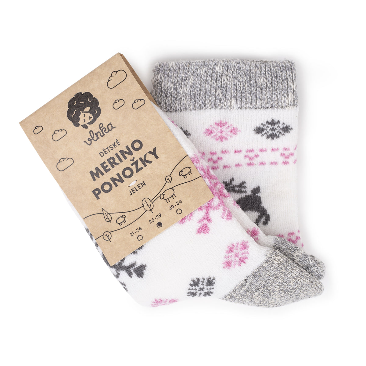 Barnstrumpor merinoull hjort rosa