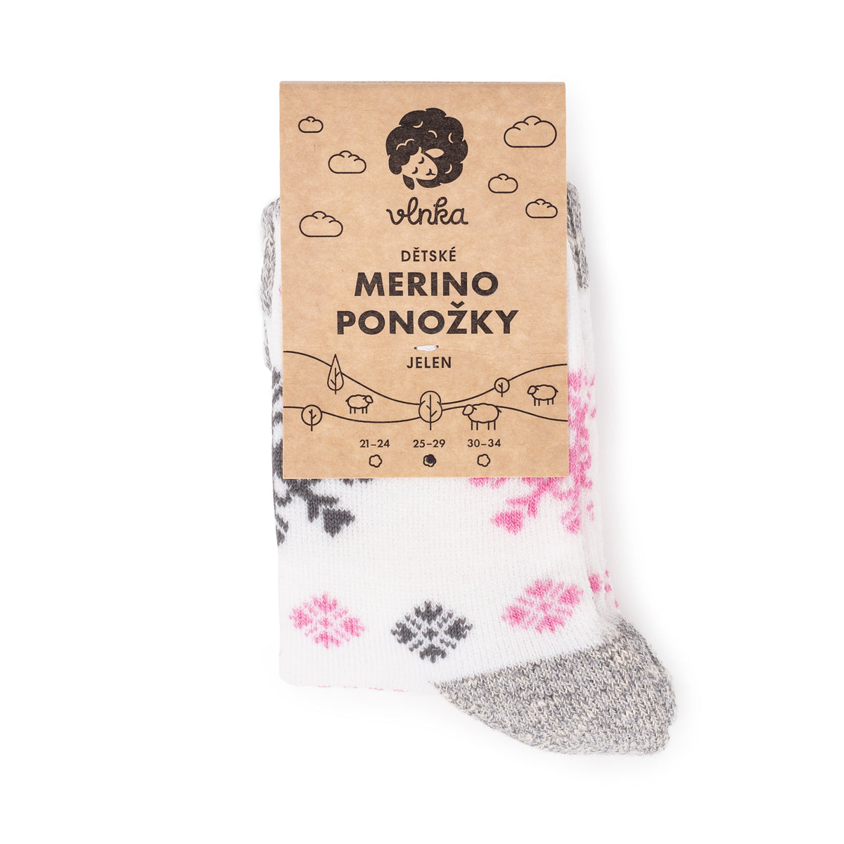 Barnstrumpor merinoull hjort rosa
