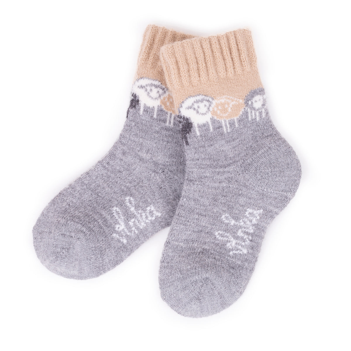 Barnstrumpor i merinoull Ovci particka beige