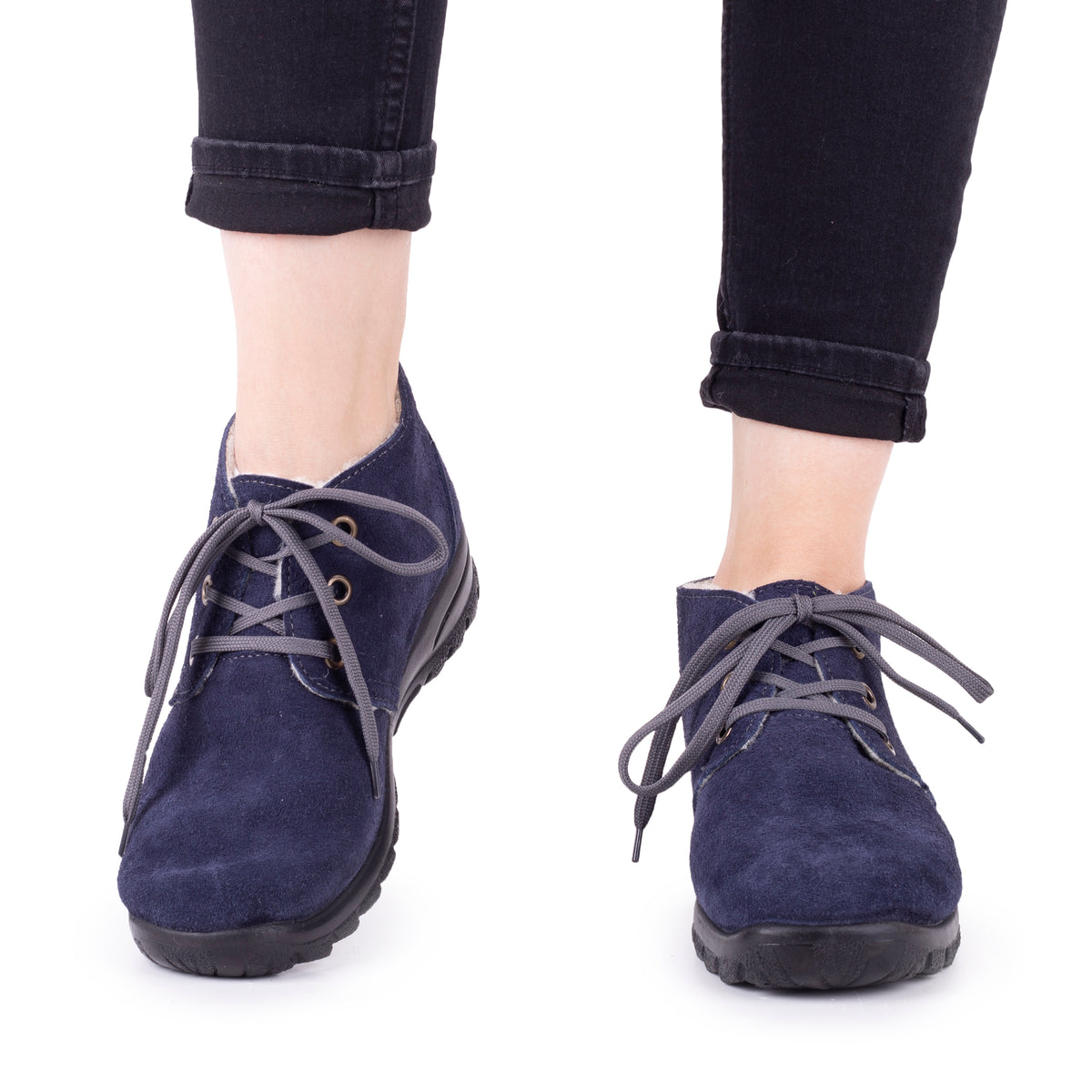 Damankelboots i läder med fårull Berta blå