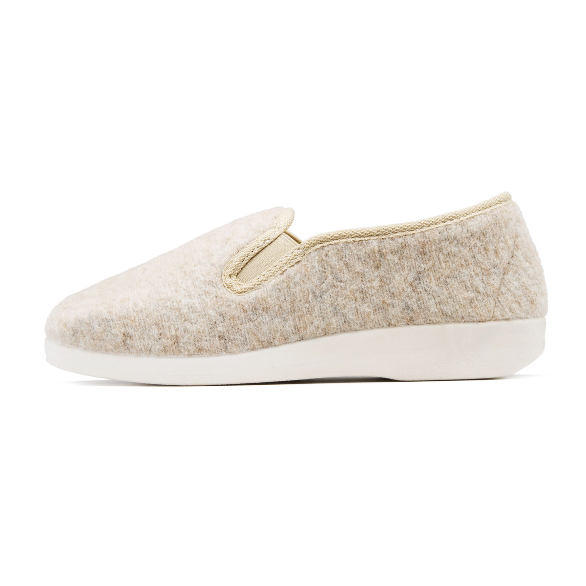 Tofflor av ullfilt beige