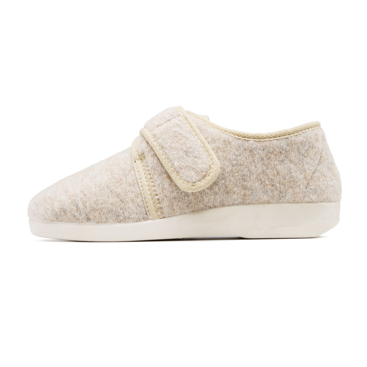 Tofflor av ullfilt med kardborreband beige