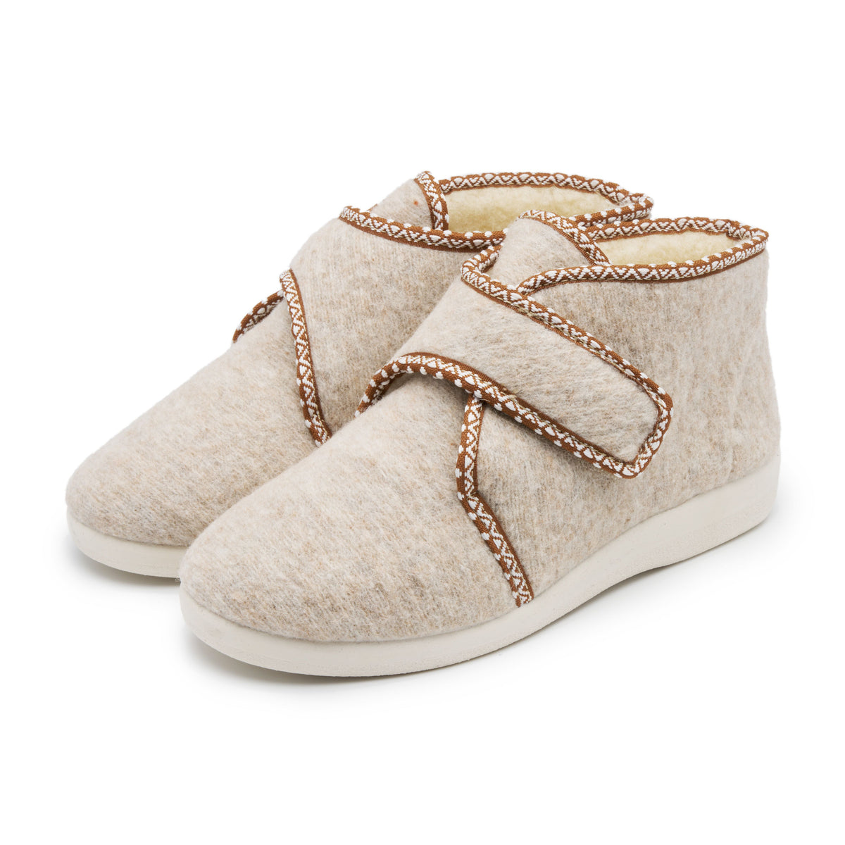 Höga ullfiltstofflor med kardborreband beige