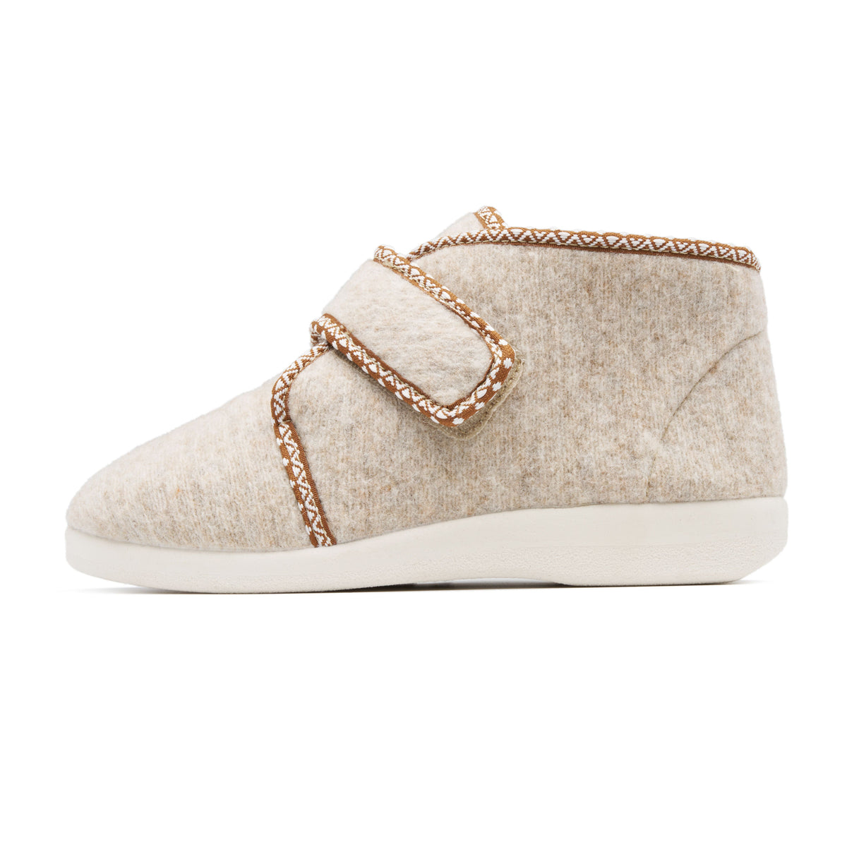 Höga ullfiltstofflor med kardborreband beige
