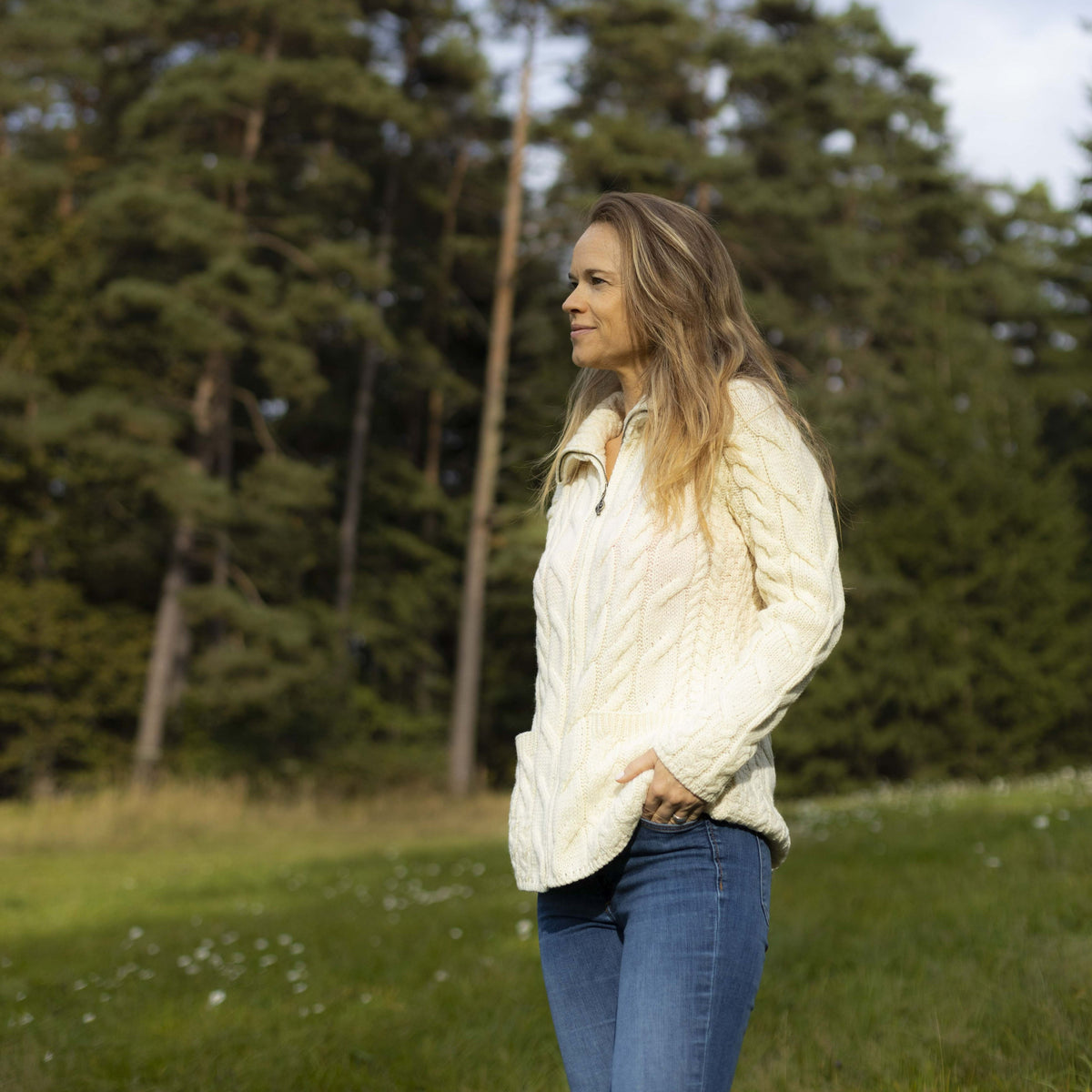 Damulltröja Supersoft merinoull dragkedja naturlig