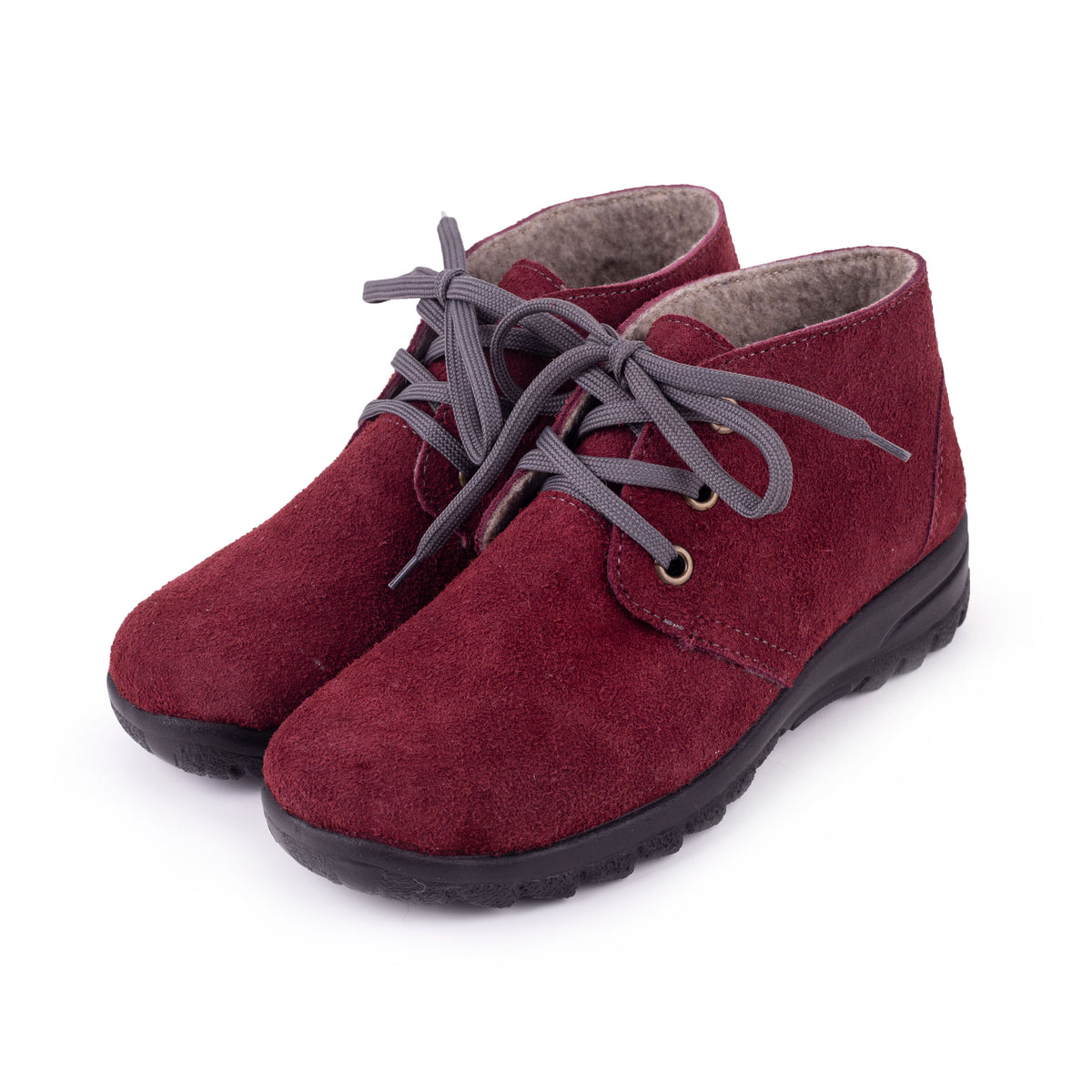 Damankelboots i läder med ullfilt Blanka röd