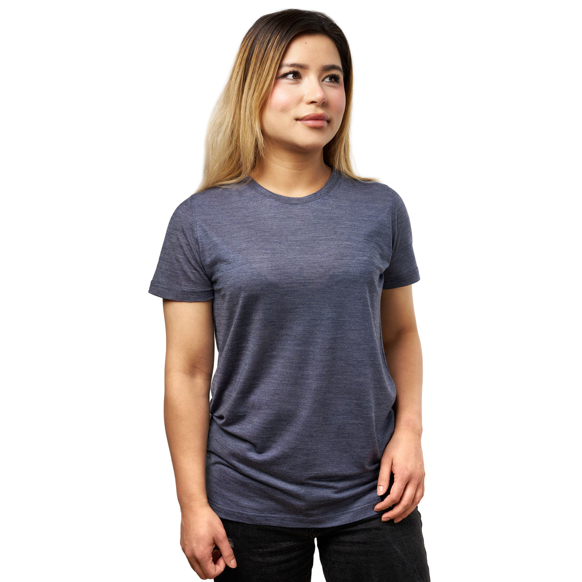 Dam-t-shirt Woolie i en blandning av merinoull och tencel blå