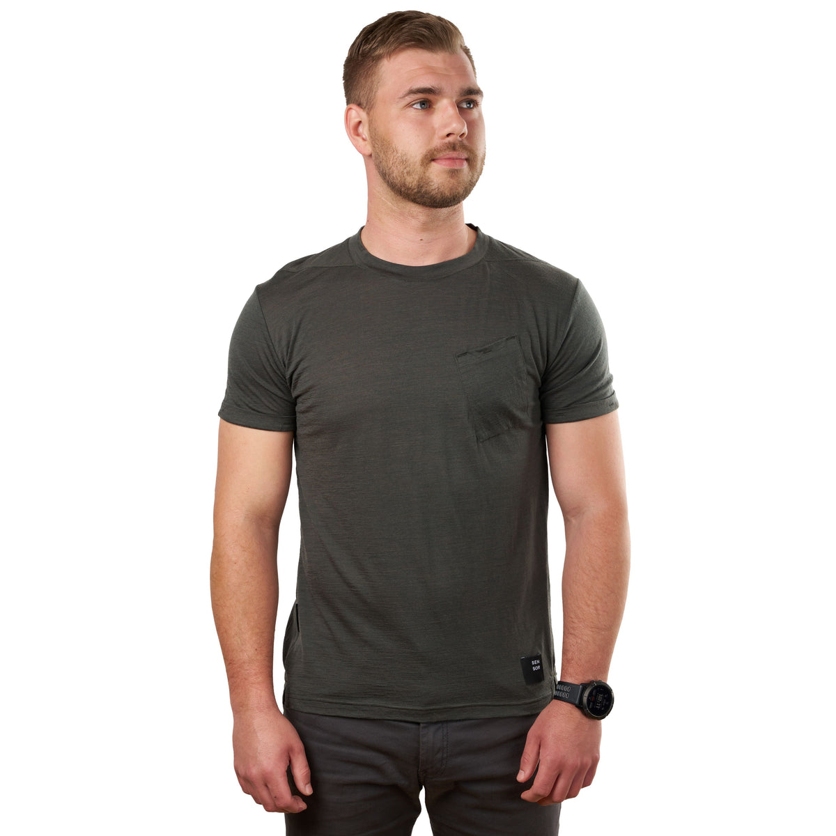 Herr-T-shirt Sensor Merino Air Traveller olivgrön