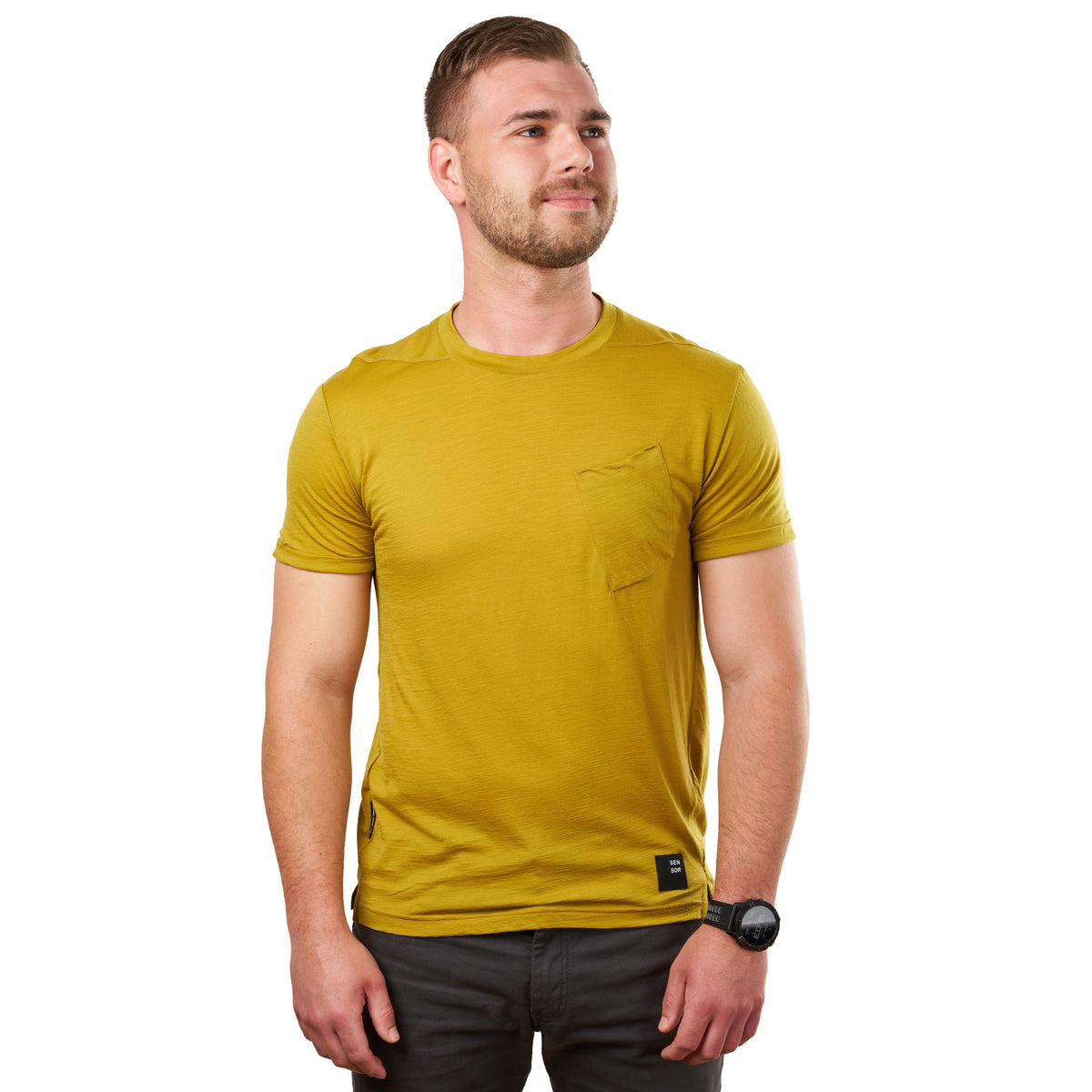 Herr T-shirt Sensor merinoull Air Traveller senapsgul