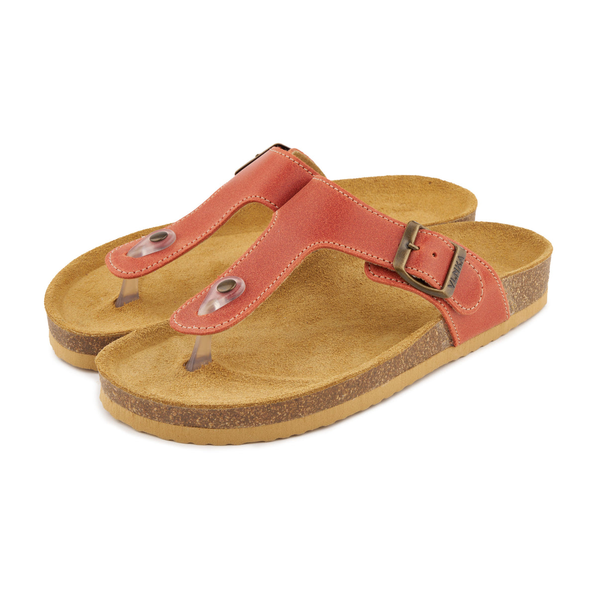 Damläderflip-flops med korksula Lea röd