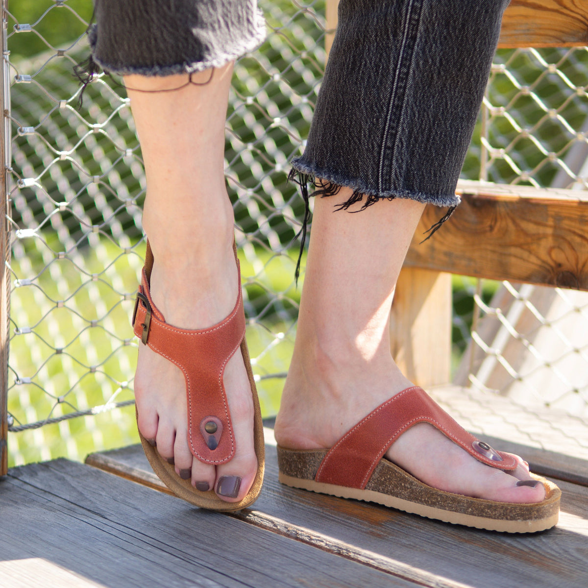 Damläderflip-flops med korksula Lea röd