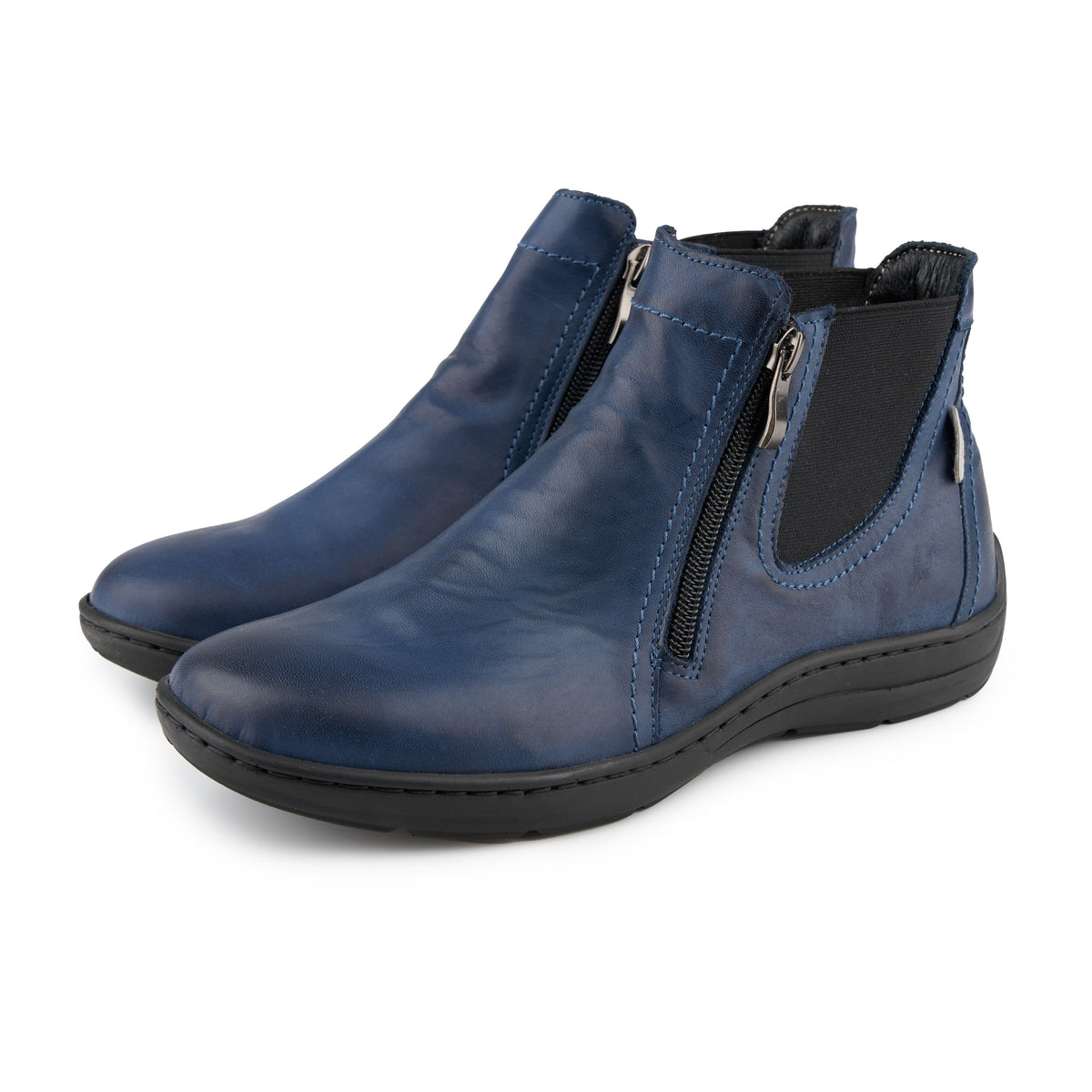 Damankelkängor i läder med dragkedja Ivana blå