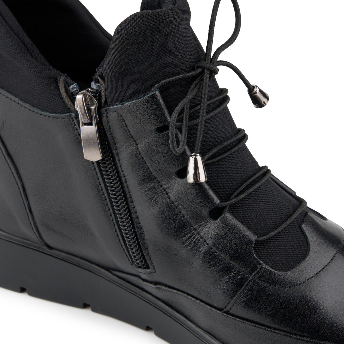 Ankelhöga fodrade damlädersneakers med dragkedja Manon svart