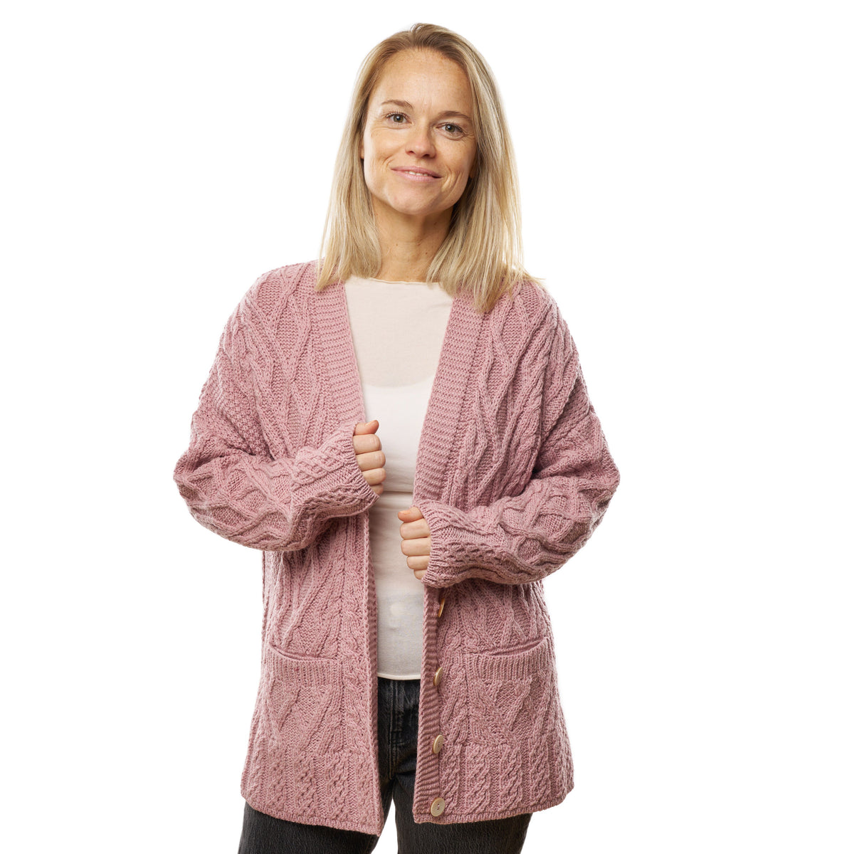 Damullkardigan med knappar supersoft merinoull rosa