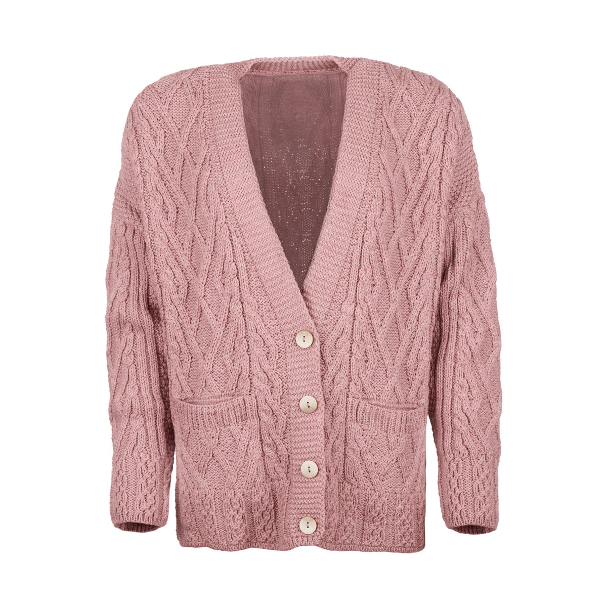 Damullkardigan med knappar supersoft merinoull rosa