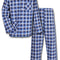 Herr flanellpyjamas med lång ärm rutig blåvit