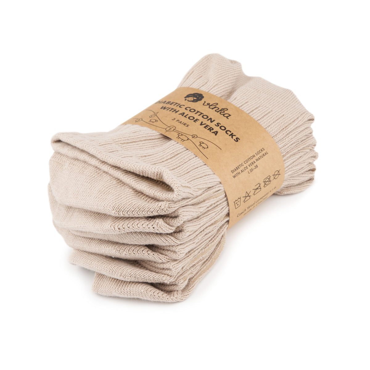 3 par varma bomulls diabetikerstrumpor med aloe vera beige