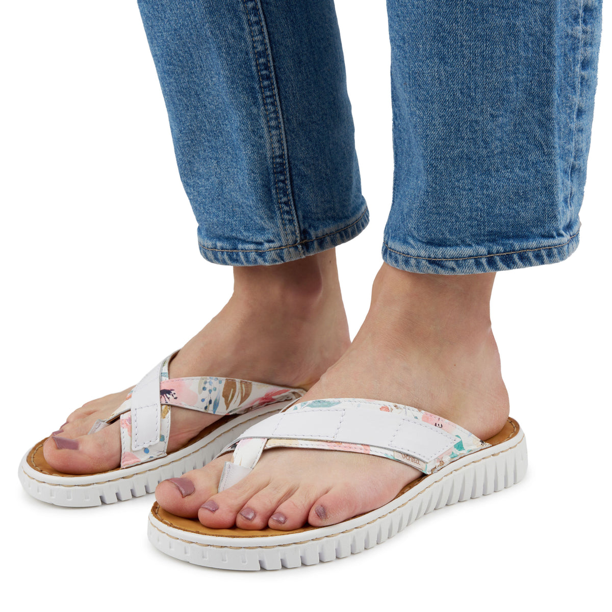 Damläderflip-flops blommiga vit