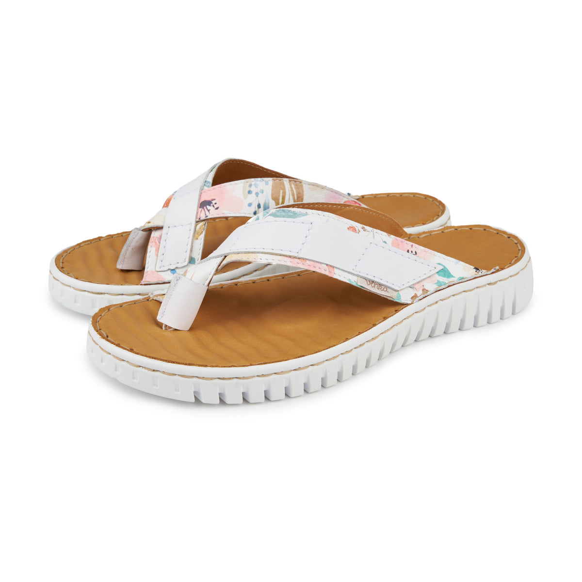 Damläderflip-flops blommiga vit