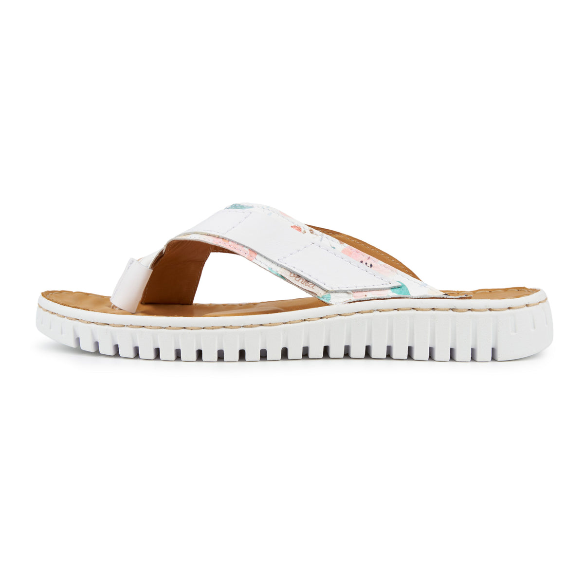 Damläderflip-flops blommiga vit