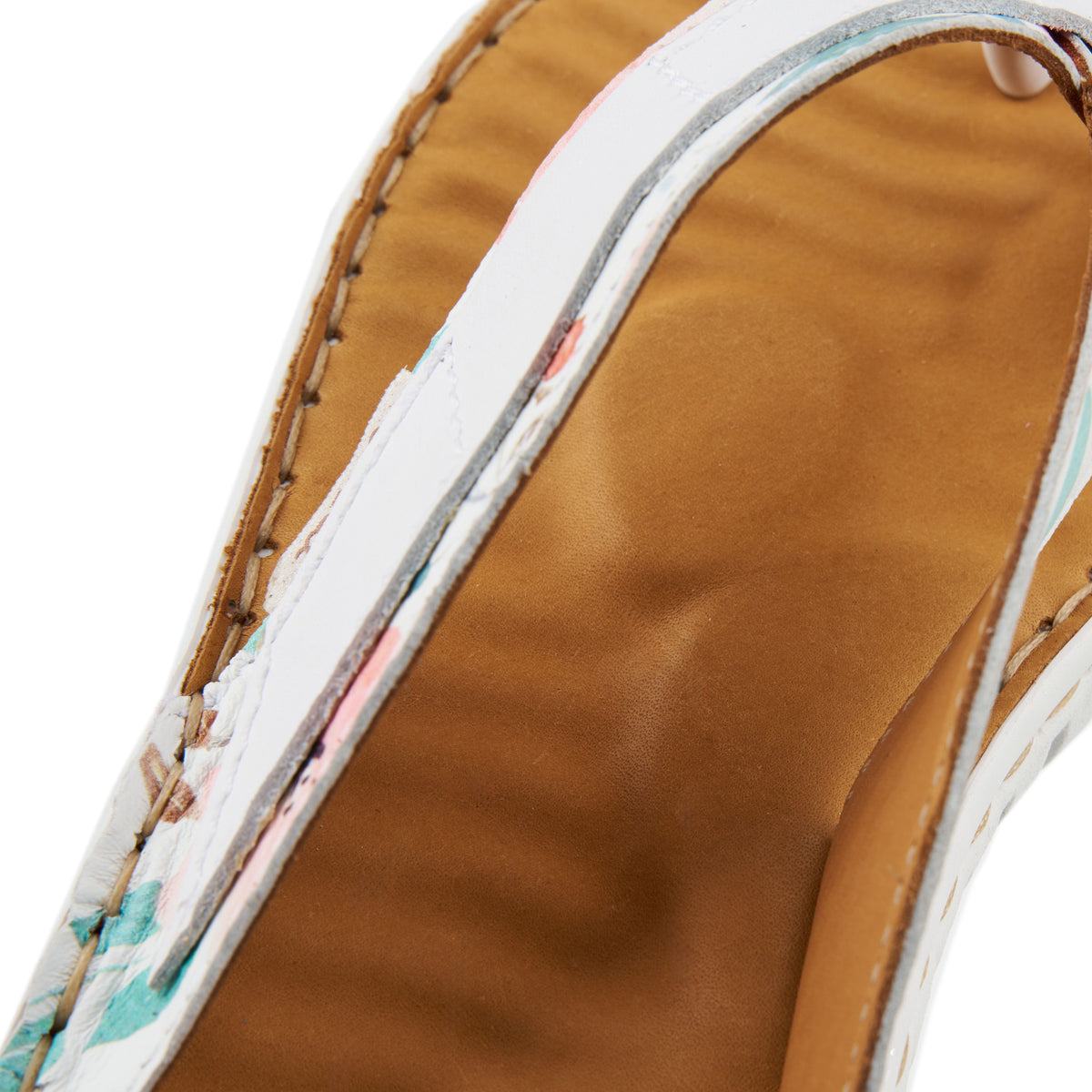 Damläderflip-flops blommiga vit