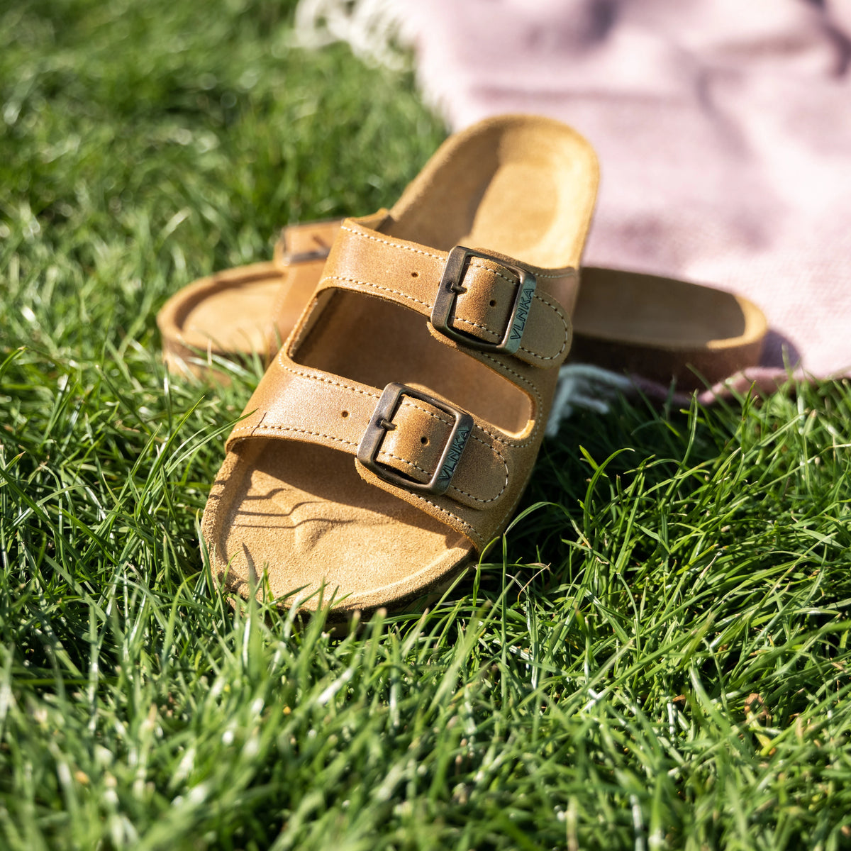 Dam kork anatomiska slip-in-tofflor Linda beige