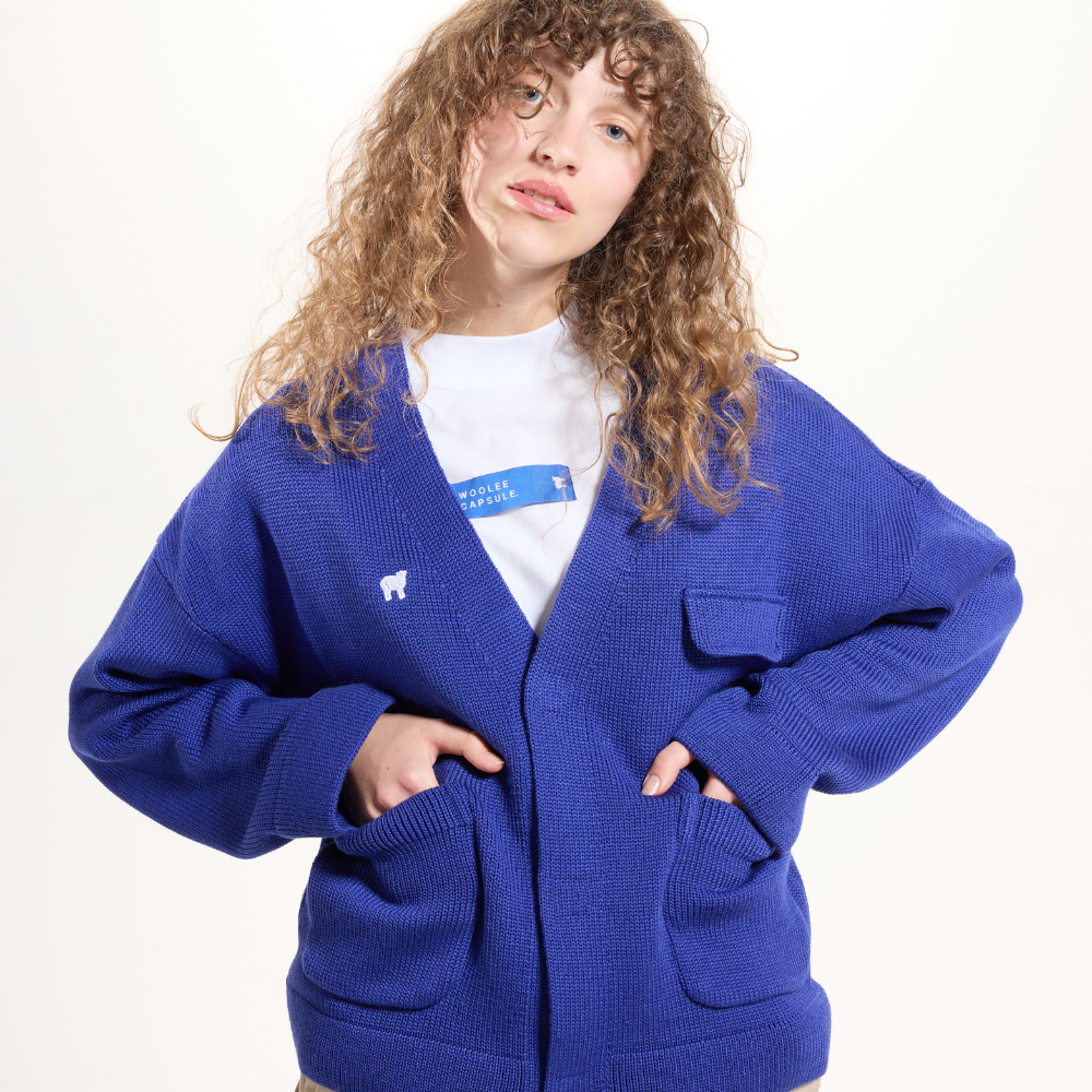 Merinoullcardigan Woolee Capsule blå