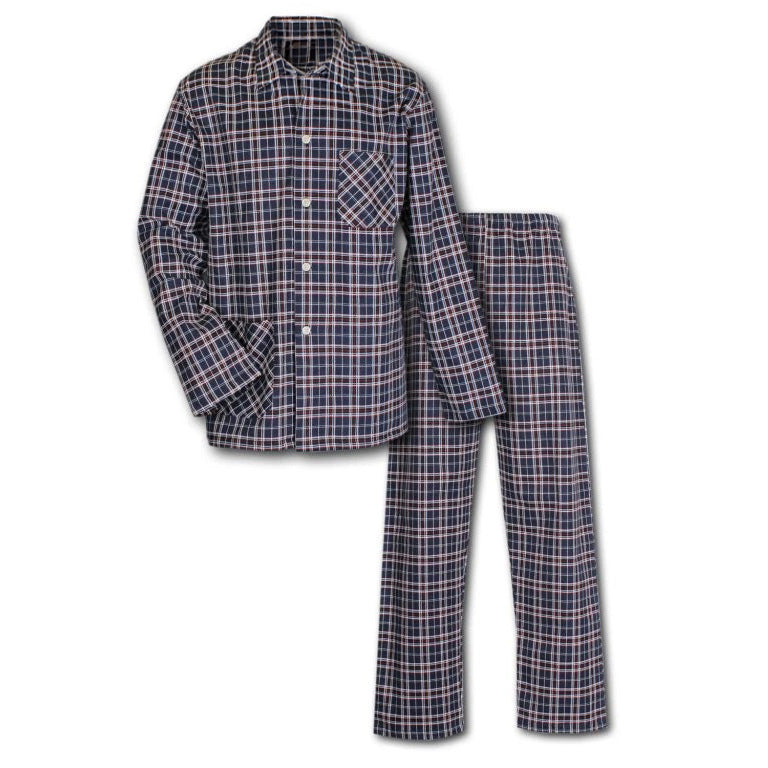 Herr flanellpyjamas med lång ärm blåröd