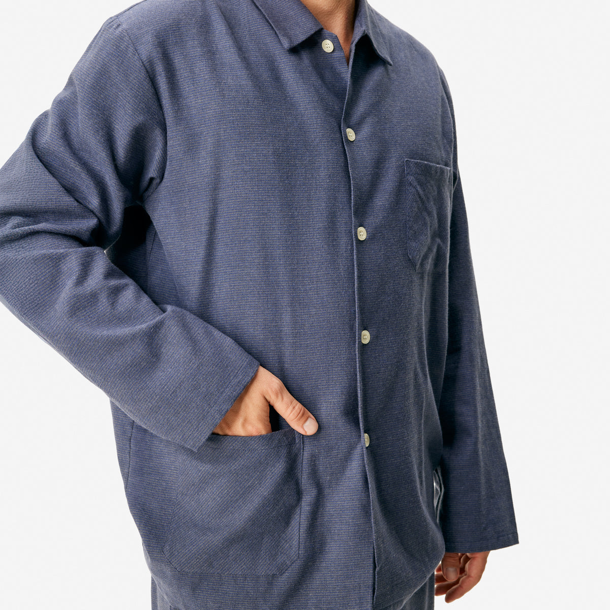 Herr flanellpyjamas av merinoull rand