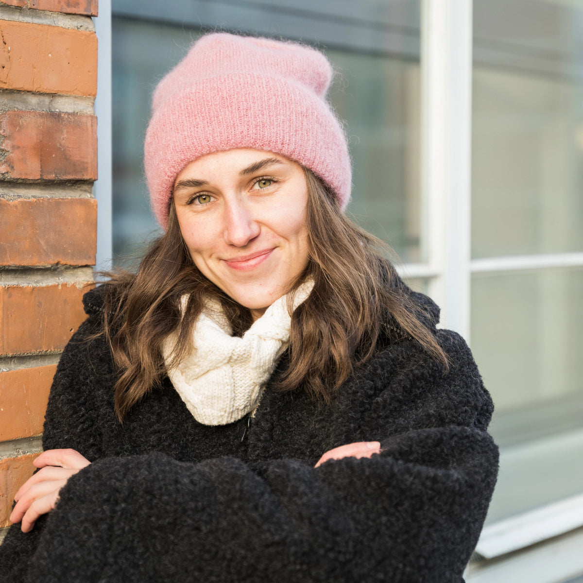 Mohair mössa med merinoullfoder Leandro rosa