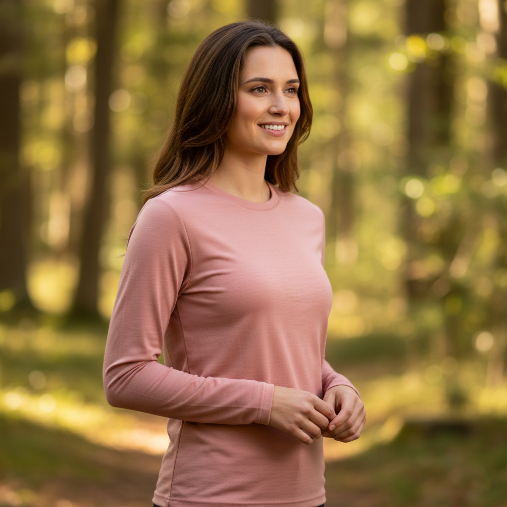Dam långärmad merinoull t-shirt Woolie rosa