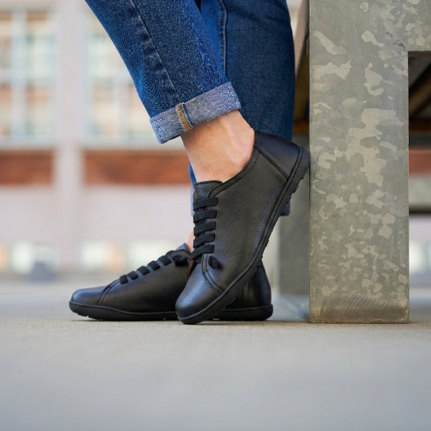 Barfota damsneakers i läder med resår Onyx svart