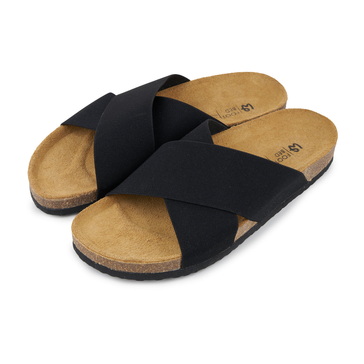 Damkork-slip-in-tofflor med elastisk ovandel svart