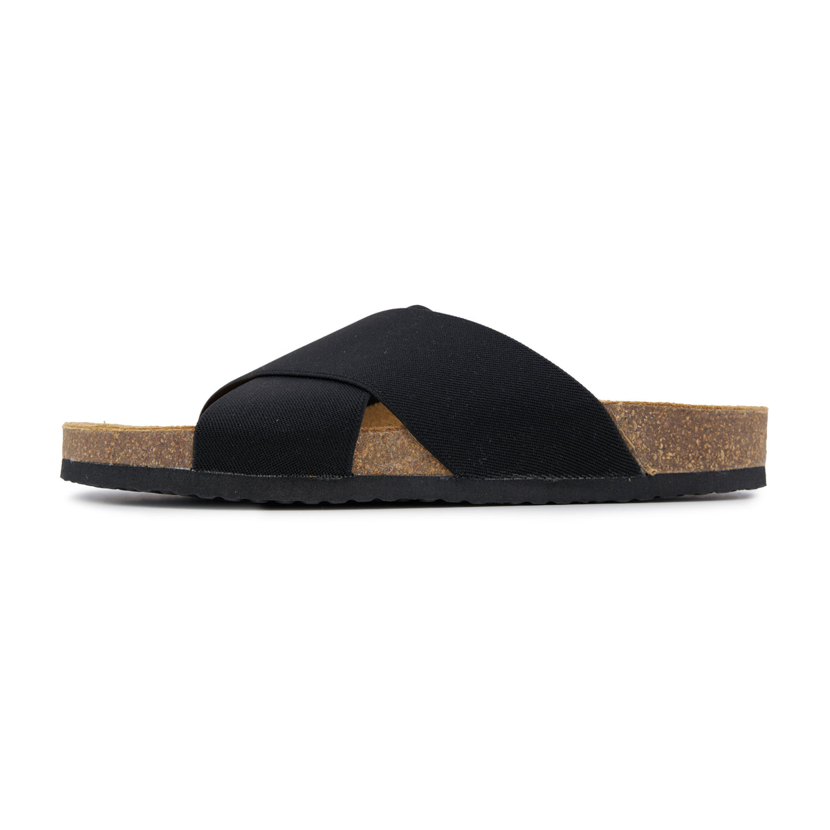 Damkork-slip-in-tofflor med elastisk ovandel svart