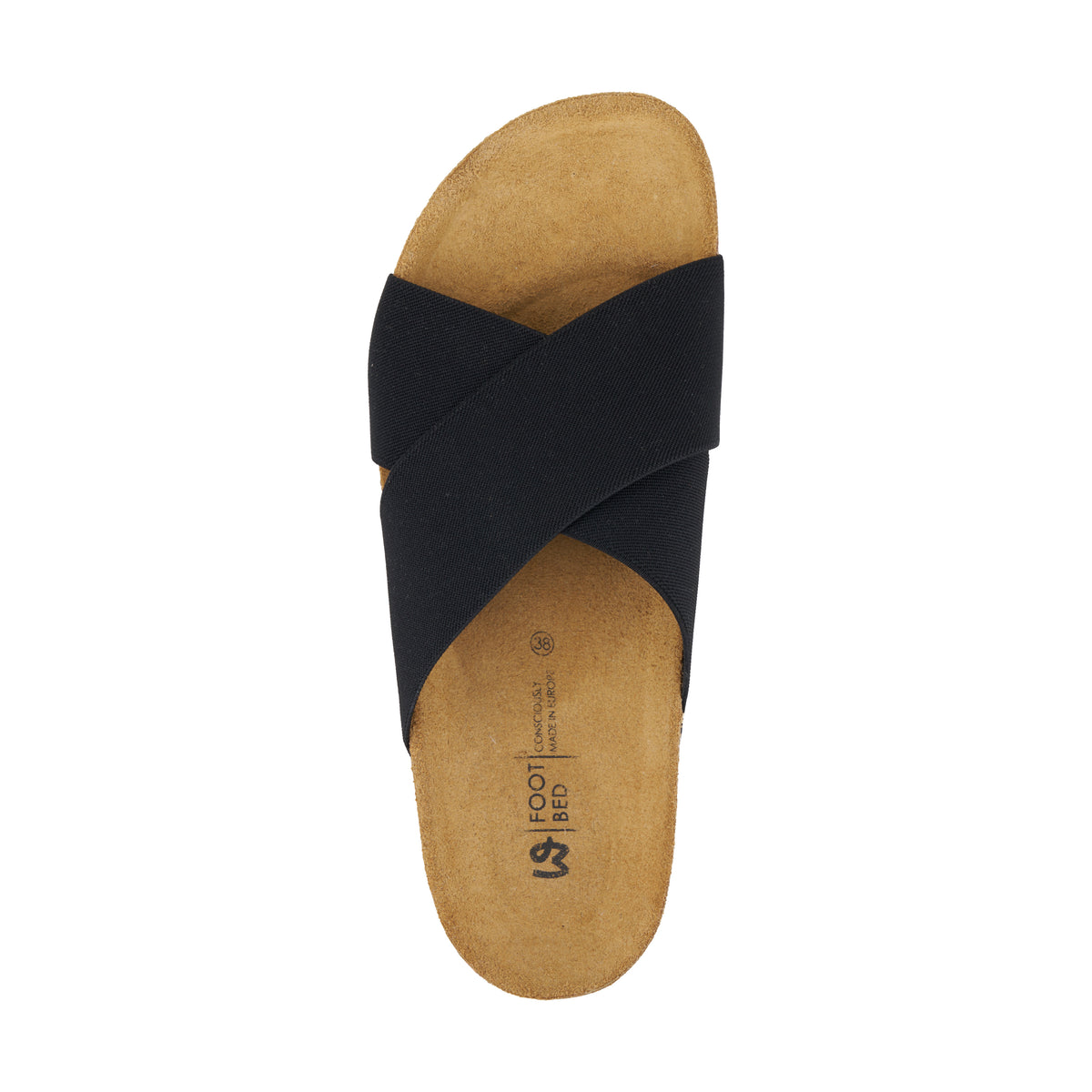 Damkork-slip-in-tofflor med elastisk ovandel svart