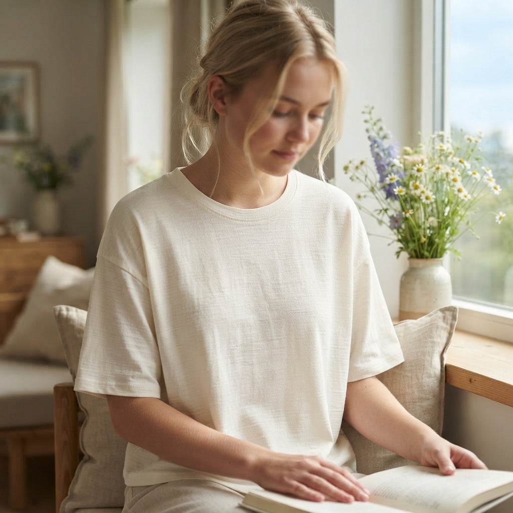 Damtröja merinoull med Tencel oversize kortärmad vit