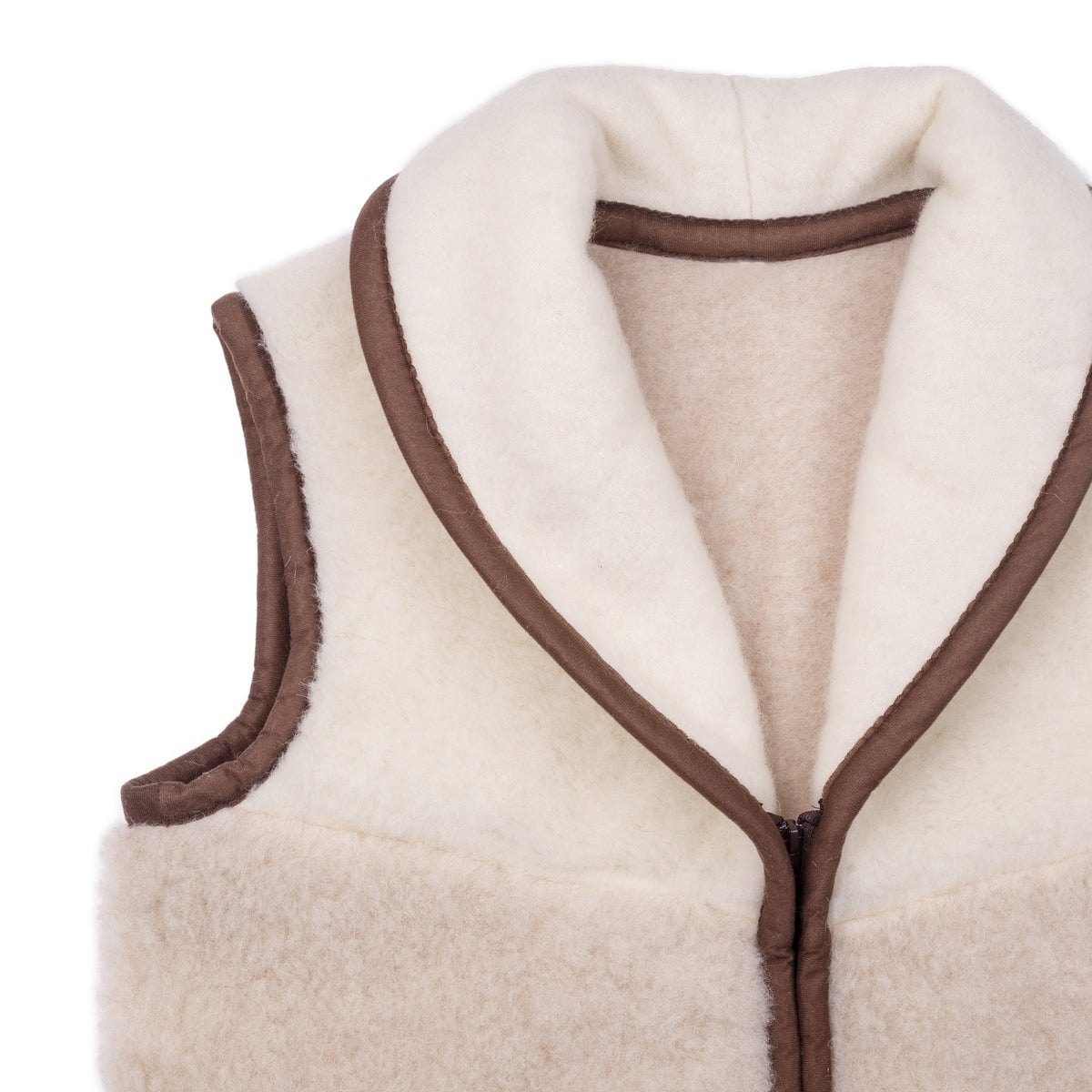 Merinoullsväst med krage tvåfärgad beige